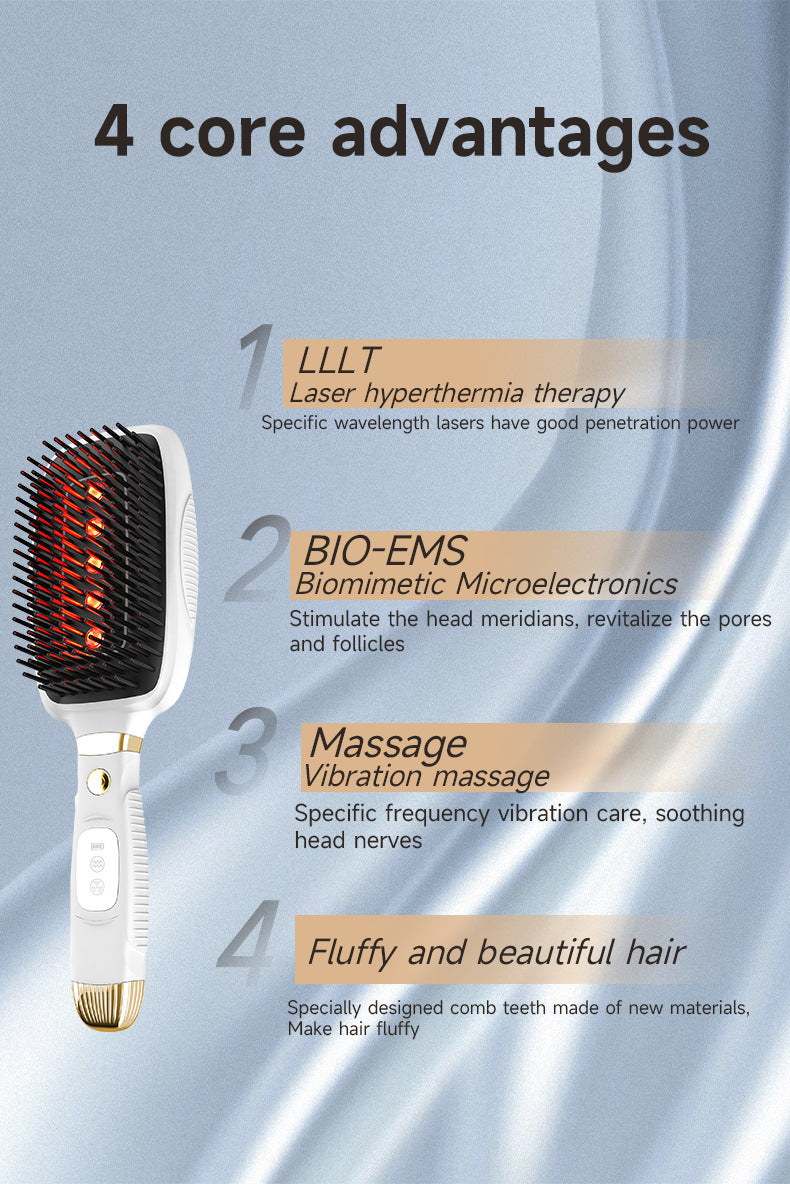 Black Advanced 3 In 1 Scalp & Hair Care Massage Comb Red Light Therapy Ems Microcurrent Vibration