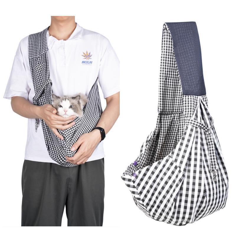 Black And White Checkered Comfortable Pet Sling Carrier Small Dogs Cats Breathable Cotton Bag Hands Free