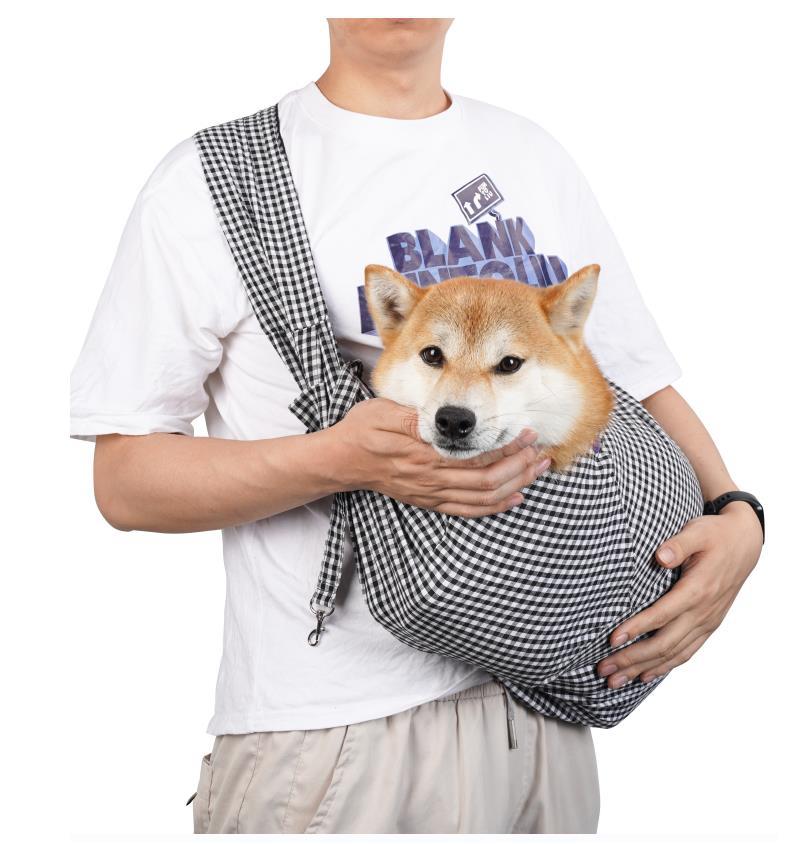 Black And White Checkered Comfortable Pet Sling Carrier Small Dogs Cats Breathable Cotton Bag Hands Free