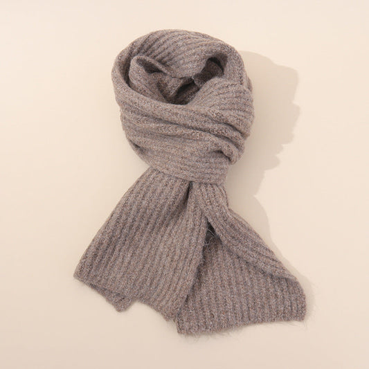160X25cm Hemp Grey Soft Ribbed Knit Winter Scarf Cozy Warm Wool Blend Neck Wrap