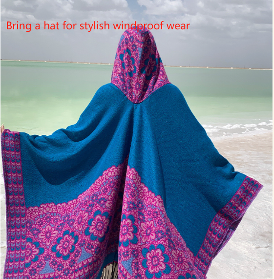 Purple Soft Faux Cashmere Poncho Cape - Oversized Winter Shawl Wrap (130X150cm)