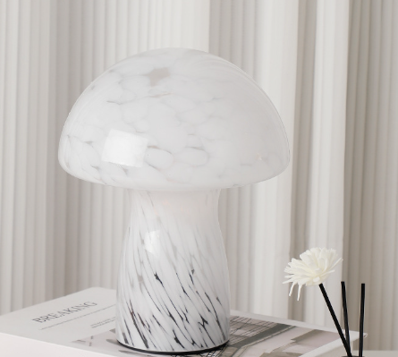 Speckled White Retro Swirl Glass Mushroom Table Lamp Led Bedside Night Light