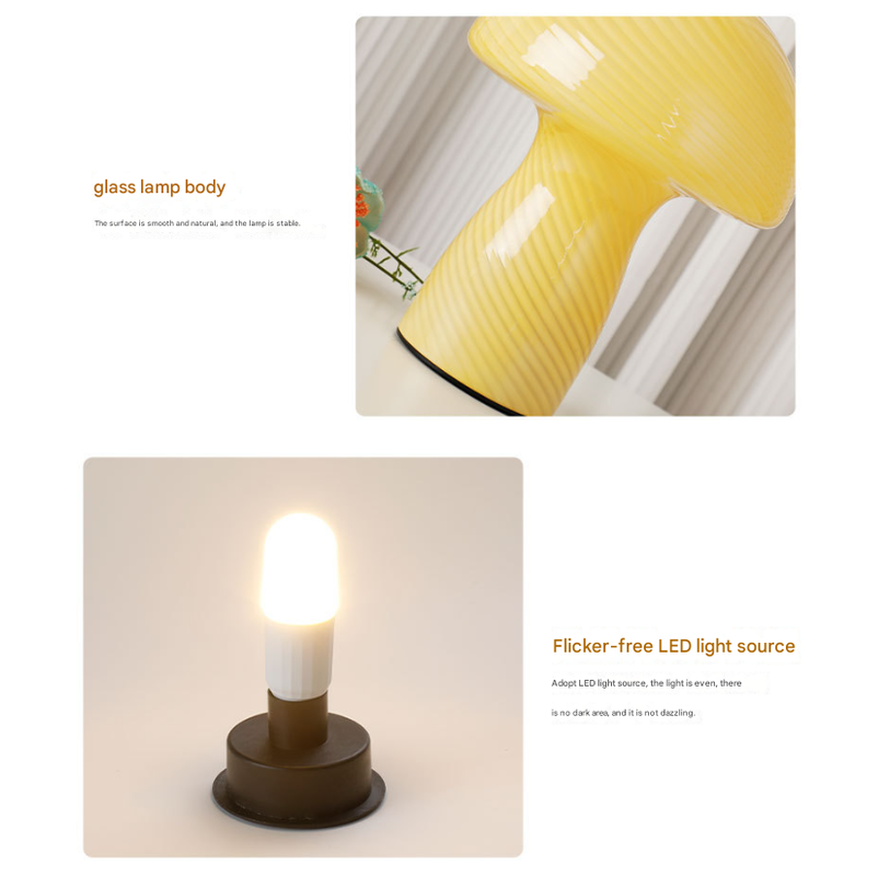 Speckled White Retro Swirl Glass Mushroom Table Lamp Led Bedside Night Light