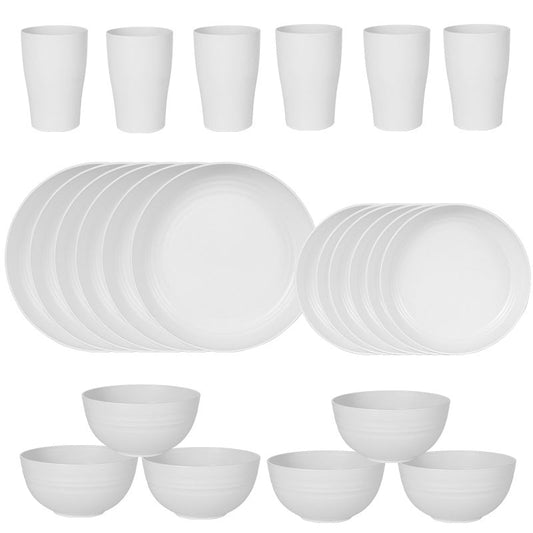 24 Pieces Stylish White Wheat Straw Dinnerware Set Including Plates Bowls & Cups