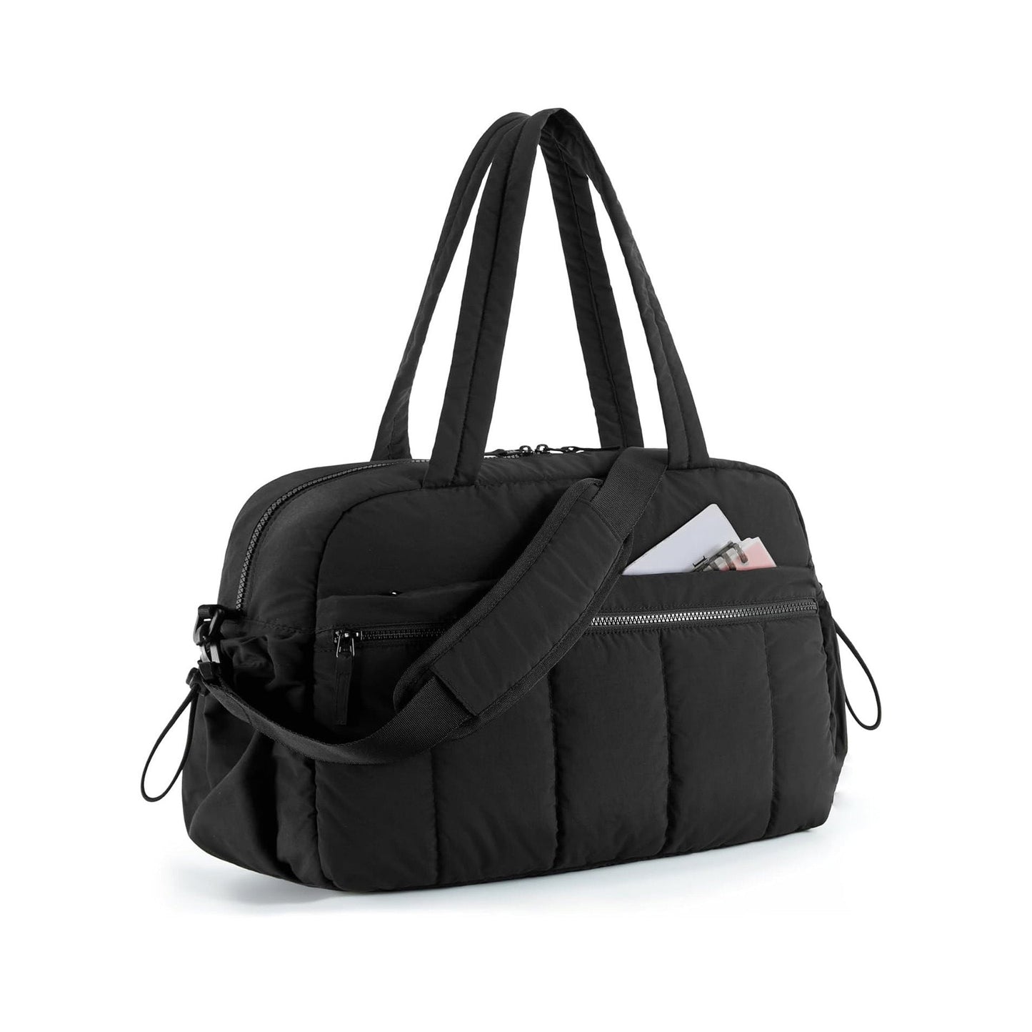 Black Large Capacity Quilted Travel Tote Bag Waterproof Gym Duffel With Wet Pocket (42X19x30cm)