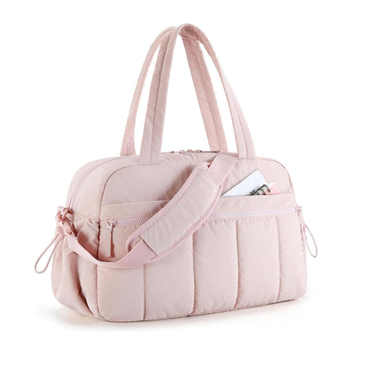 Pink Large Capacity Quilted Travel Tote Bag Waterproof Gym Duffel With Wet Pocket (42 X 19 30Cm)