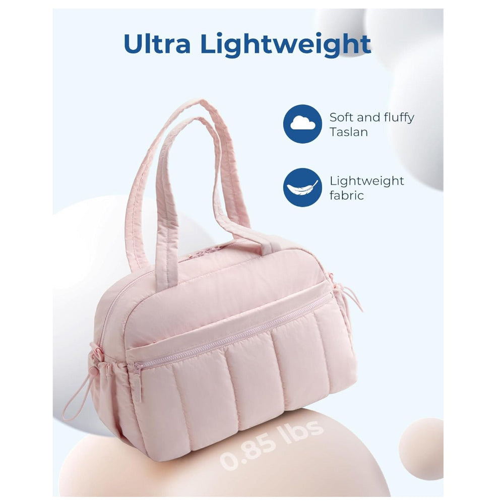 Pink Large Capacity Quilted Travel Tote Bag Waterproof Gym Duffel With Wet Pocket (42 X 19 30Cm)