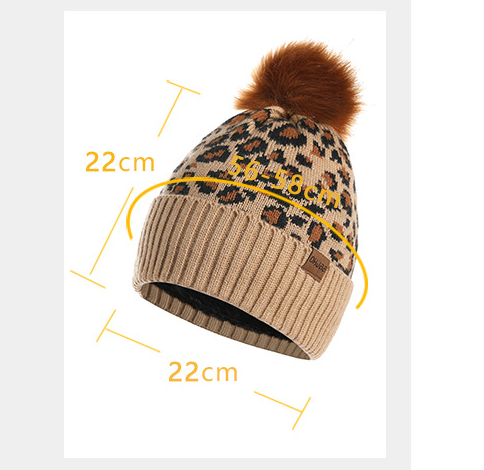 Beige Women's Leopard Print Winter Warm Knit Set 3 Piece Fleece Lined Hat Scarf & Gloves