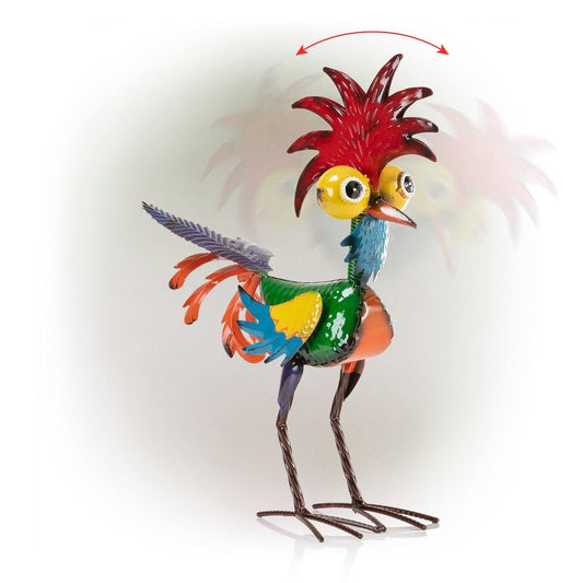 Colorful Garden Rooster Statue 19 X 22 Cm Outdoor Metal Ornament For Lawn And Patio Decor