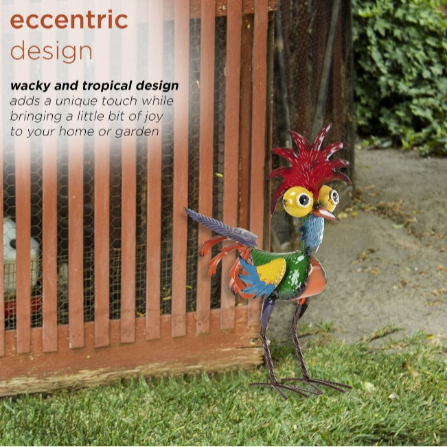 Colorful Garden Rooster Statue 19 X 22 Cm Outdoor Metal Ornament For Lawn And Patio Decor