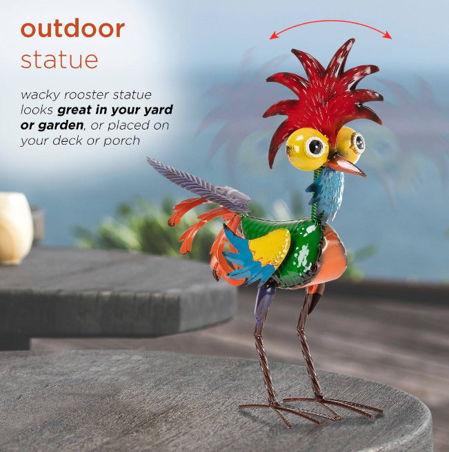 Colorful Garden Rooster Statue 19 X 22 Cm Outdoor Metal Ornament For Lawn And Patio Decor