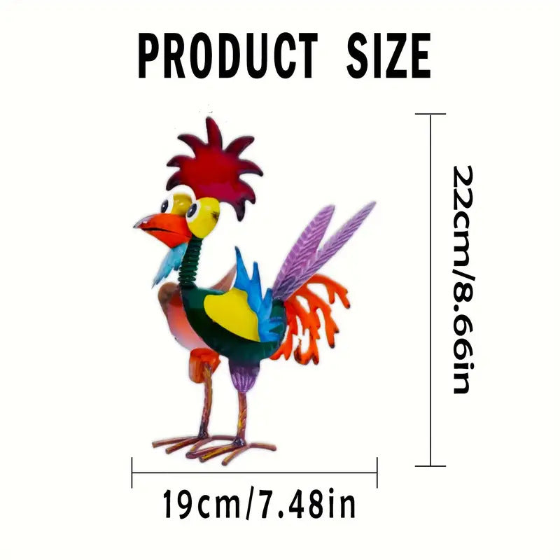 Colorful Garden Rooster Statue 19 X 22 Cm Outdoor Metal Ornament For Lawn And Patio Decor