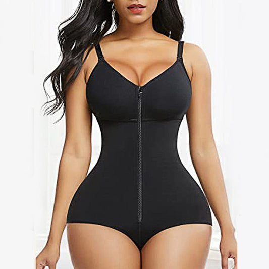 1 Sets of Elosung 2Xl Black Women's Seamless Body Shaping Onesie With Zipper Abdomen Slimming And Hip Lifting