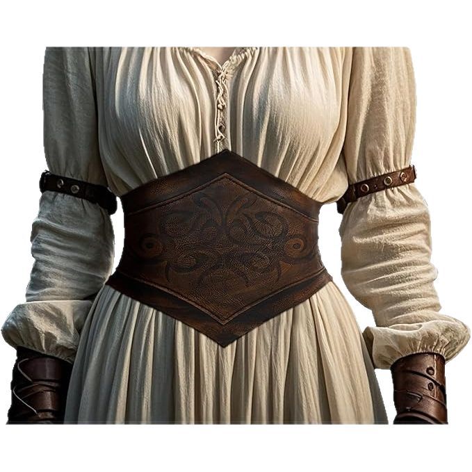 1 Sets of Elosung Medieval-Style Womens Leather Belt With Lace-Up Design 115Cm