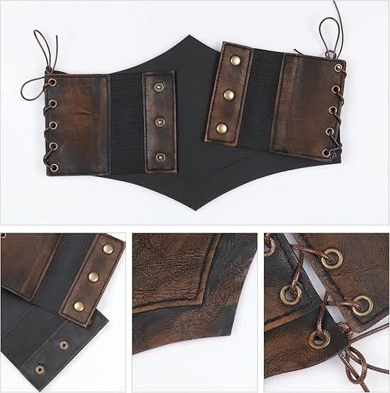 1 Sets of Elosung Medieval-Style Womens Leather Belt With Lace-Up Design 115Cm