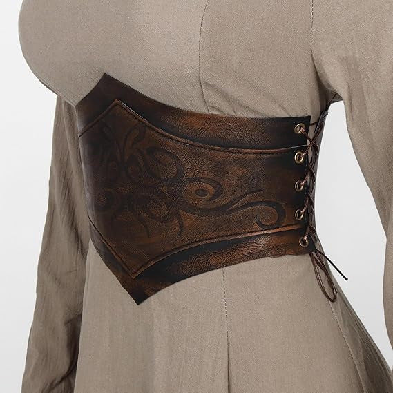 1 Sets of Elosung Medieval-Style Womens Leather Belt With Lace-Up Design 115Cm