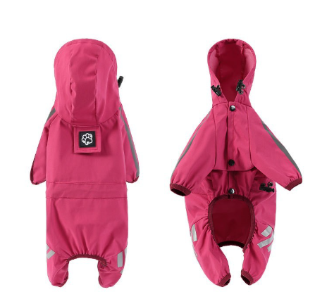 Xxl Pink And Gray Trim Waterproof Four Legged Dog Raincoat With Leash Hole For Small Breeds