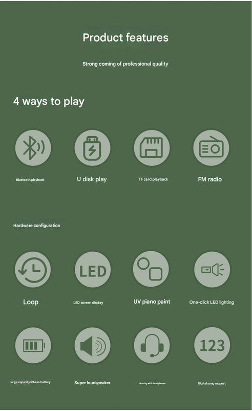 Digital Music Player Fm Radio 4 Playback Modes Led Flashlight Green