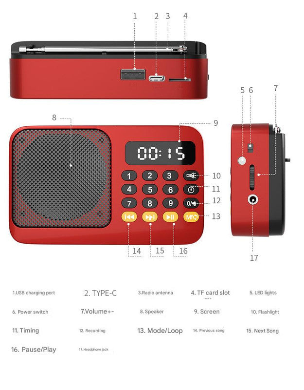 Digital Music Player Fm Radio 4 Playback Modes Led Flashlight Green