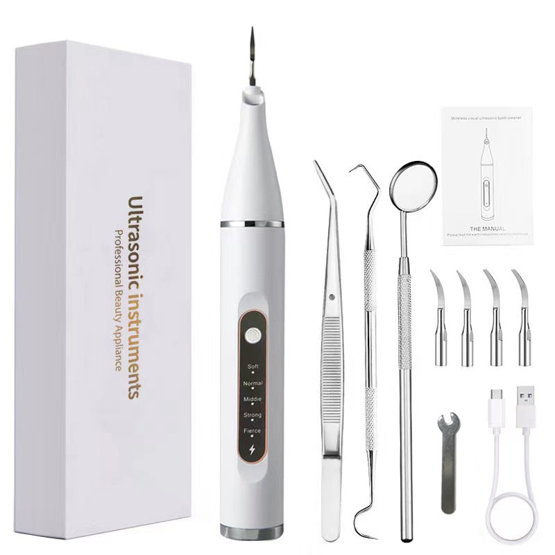 5 Piece Set Professional Ultrasonic Dental Scaler Calculus Remover Kit Modes Led Light Ipx7 Waterproof White