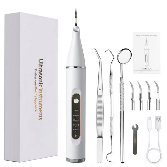 5 Piece Set Professional Ultrasonic Dental Scaler Calculus Remover Kit Modes Led Light Ipx7 Waterproof White