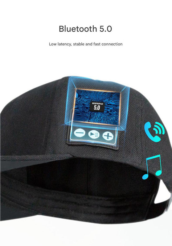 Wireless Bluetooth 5.0 Music Hat Outdoor Speaker Cap With Mic Sun Protection Breathable Fabric Black
