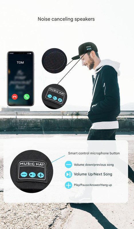Wireless Bluetooth 5.0 Music Hat Outdoor Speaker Cap With Mic Sun Protection Breathable Fabric Black