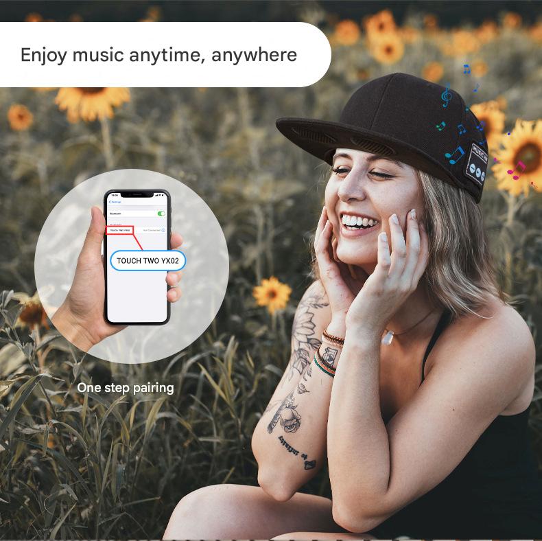 Wireless Bluetooth 5.0 Music Hat Outdoor Speaker Cap With Mic Sun Protection Breathable Fabric Black