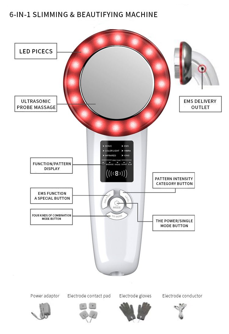 6 In 1 Ultrasonic Slimming & Beautifying Rf Device Body Sculpting Skin Rejuvenation (Black)