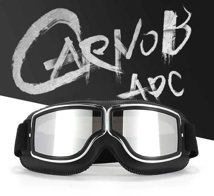 Retro Motorcycle Goggles Windproof Uv400 Protection Anti Impact Pc Lenses With Leather Frame (Black Clear Lens)