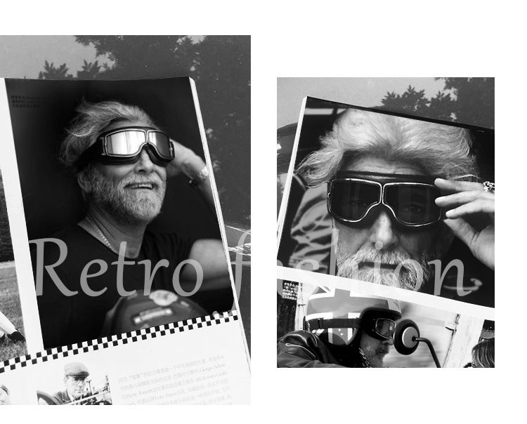 Retro Motorcycle Goggles Windproof Uv400 Protection Anti Impact Pc Lenses With Leather Frame (Black Clear Lens)