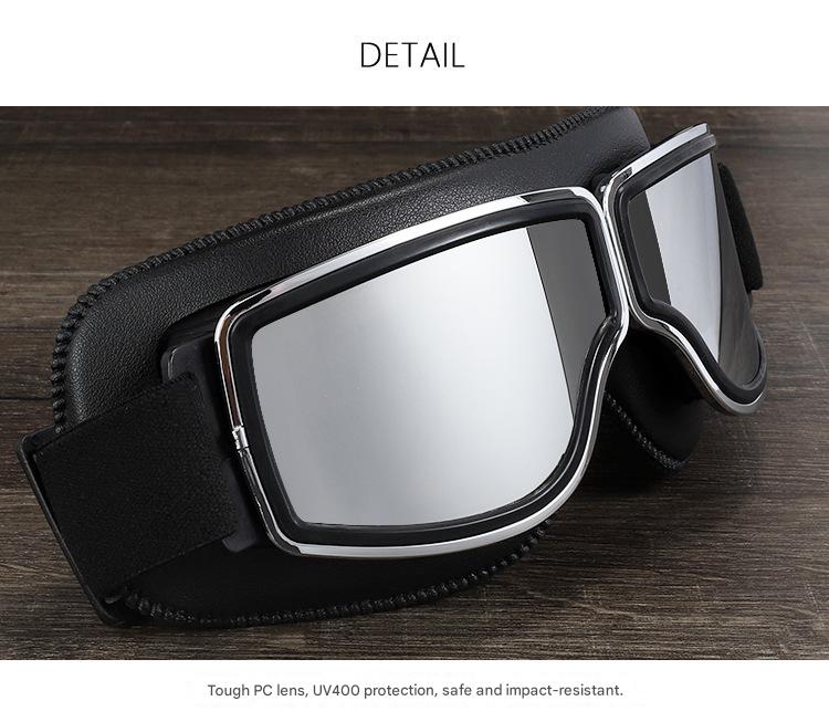 Retro Motorcycle Goggles Windproof Uv400 Protection Anti Impact Pc Lenses With Leather Frame (Black Clear Lens)