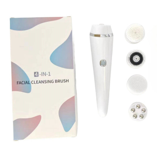 4 In 1 Electric Facial Cleansing Brush & Massager Ipx6 Waterproof 3 Speeds Bi Directional Spin Usb Rechargeable(White)