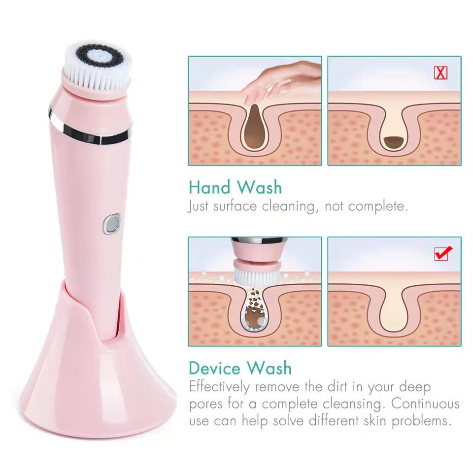 4 In 1 Electric Facial Cleansing Brush & Massager Ipx6 Waterproof 3 Speeds Bi Directional Spin Usb Rechargeable(White)