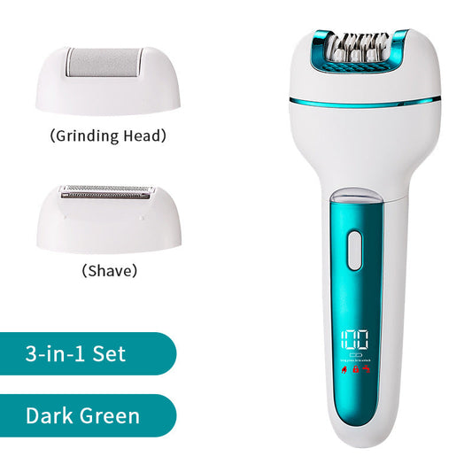 3 In 1 Ladies Electric Epilator Shaver & Callus Remover With Led Display Rechargeable Waterproof(Light Green)