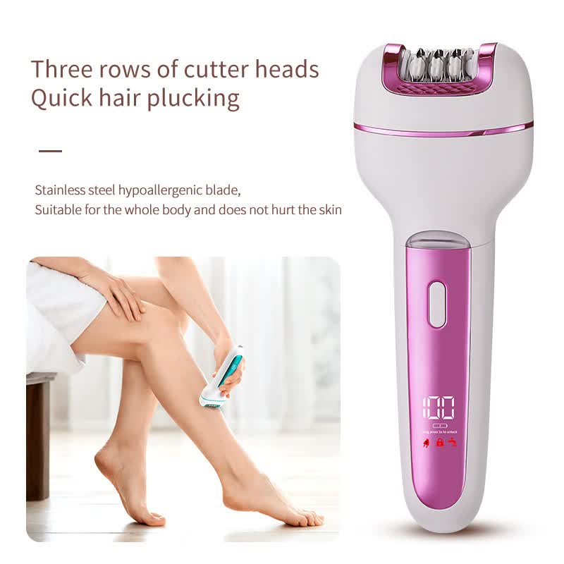3 In 1 Ladies Electric Epilator Shaver & Callus Remover With Led Display Rechargeable Waterproof(Light Green)