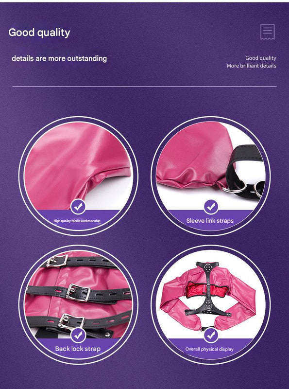 Pu Leather Straitjacket Style Arm Binder & Posture Corrector With Adjustable Straps Dark Pink