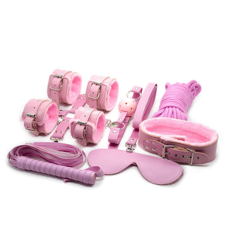 10-Piece Plush Lined Adjustable Restraint Kit With Rope & Accessories For Couples Pink