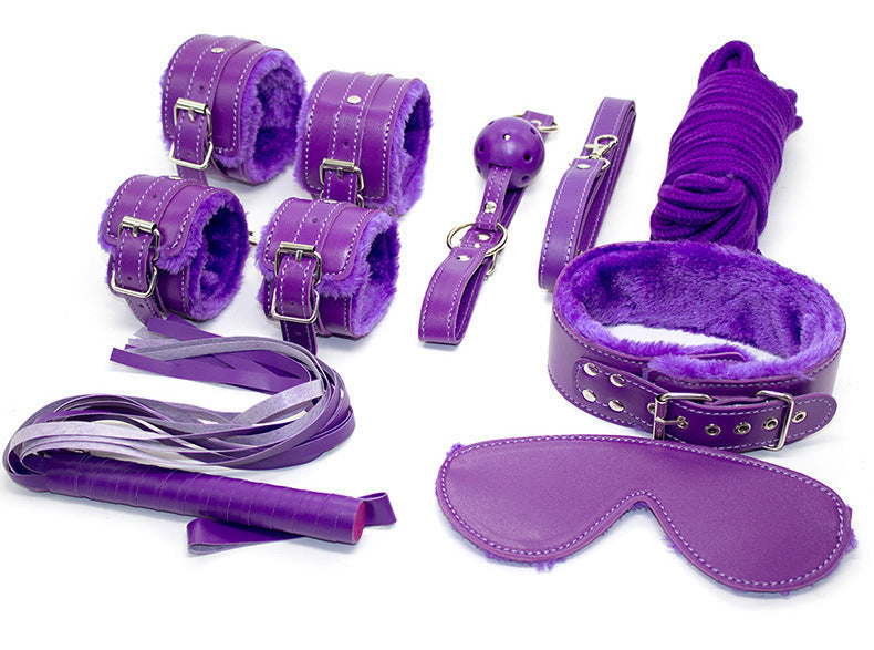10-Piece Plush Lined Adjustable Restraint Kit With Rope & Accessories For Couples Purple