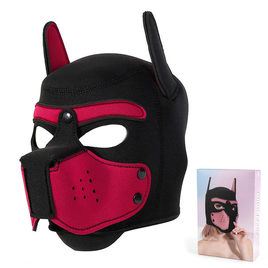 Playful Puppy Hood Mask Soft Neoprene Full Head Cosplay Sm Accessory Red