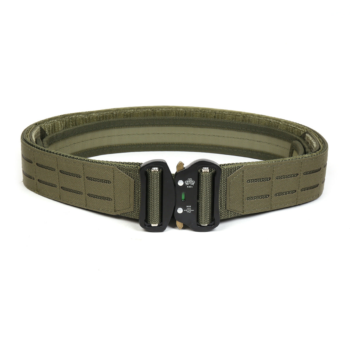 Dual Layer Quick Release Tactical Belt Attachment System Alloy Cobra Buckle Adjustable Nylon(Military Green)