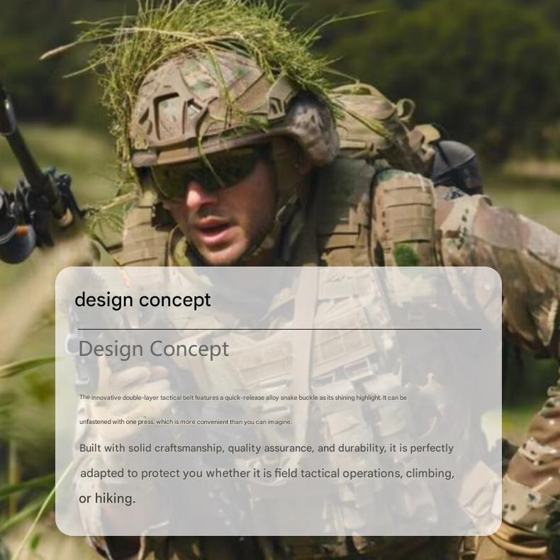 Dual Layer Quick Release Tactical Belt Attachment System Alloy Cobra Buckle Adjustable Nylon(Military Green)
