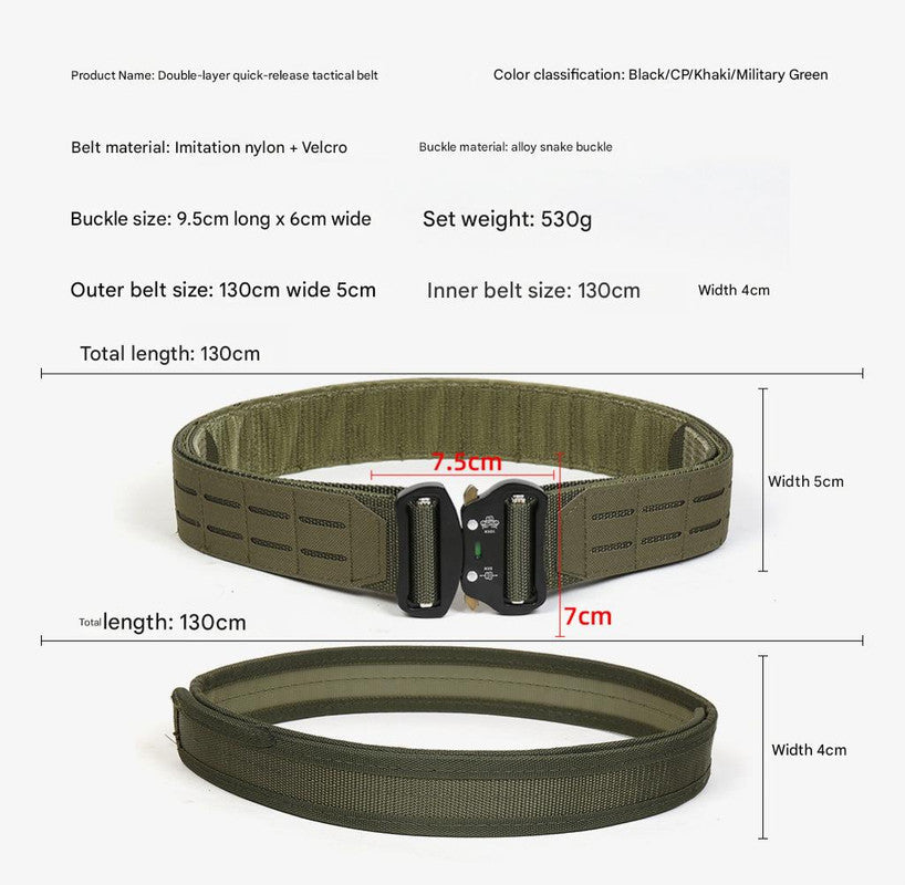 Dual Layer Quick Release Tactical Belt Attachment System Alloy Cobra Buckle Adjustable Nylon(Military Green)