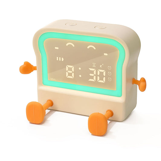 Adorable Toast Shaped Digital Alarm Clock With Night Light & Phone Stand Multifunctional Kids Milky
