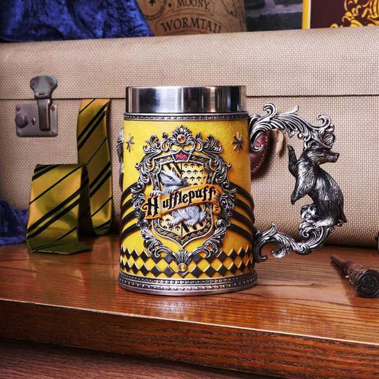 Collectible Fantasy House Crest Tankard Mug 600Ml Stainless Steel Lined Resin Beer Stein(Yellow)