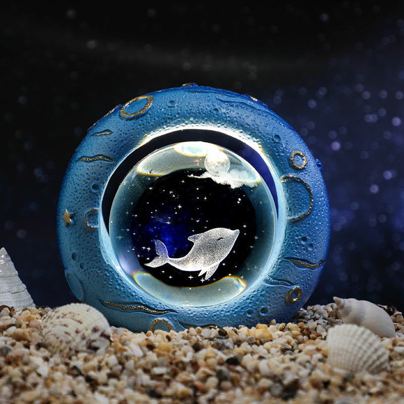 Celestial Ring Led Crystal Ball Lamp 3D Engraving Unique Gift (Dolphin)