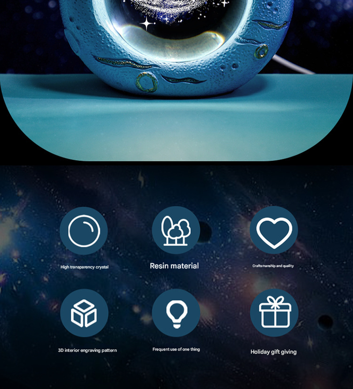 Celestial Ring Led Crystal Ball Lamp 3D Engraving Unique Gift (Dolphin)