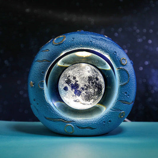 Celestial Ring Led Crystal Ball Lamp 3D Engraving Unique Gift (Moon)