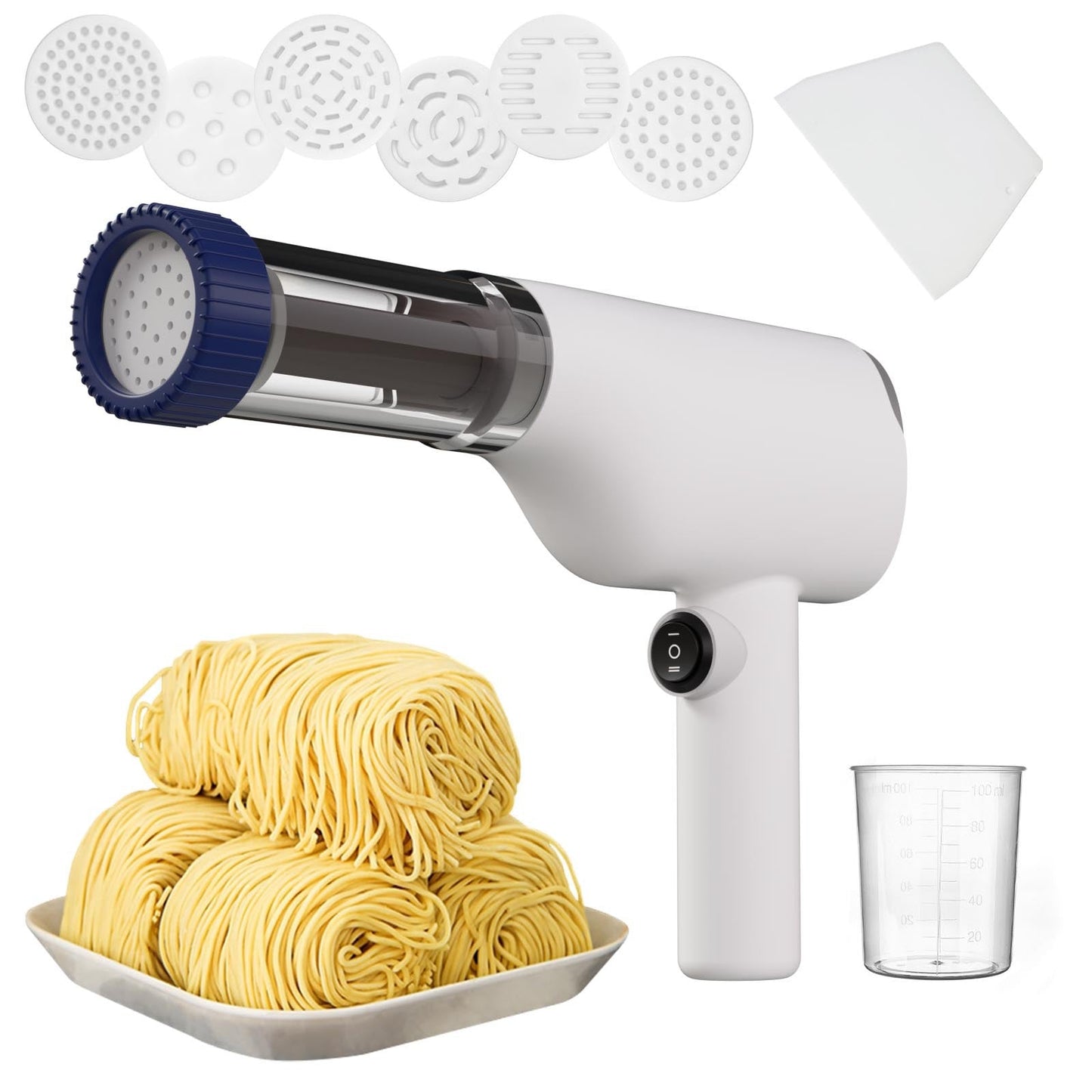 White Rechargeable Noodle Maker Multiple Shaping Discs