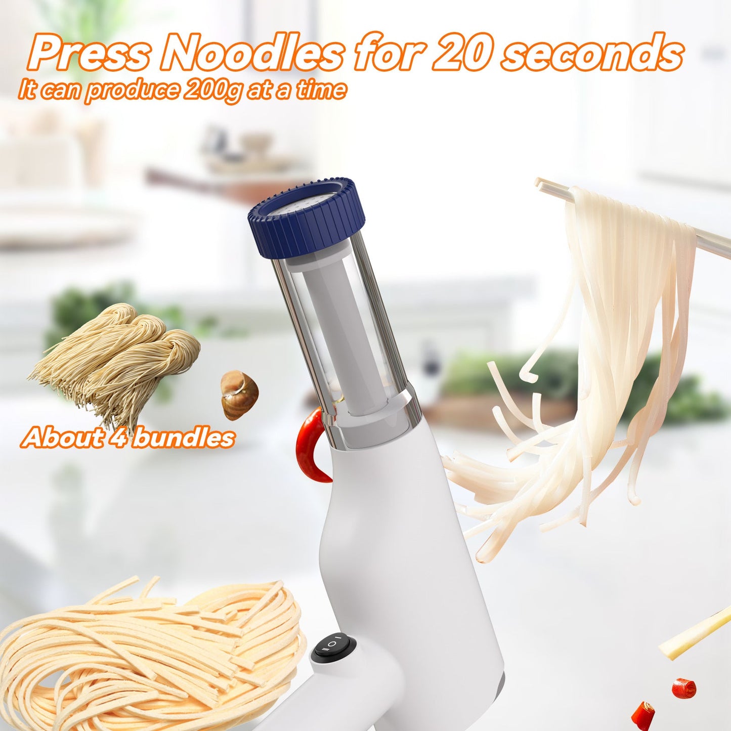 Blue Rechargeable Noodle Maker - Multiple Shaping Discs